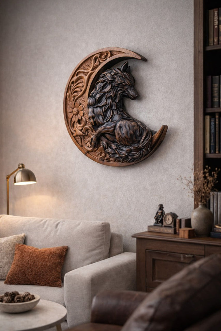 Wolf on the moon gift for lovers - Kozak Work Shop