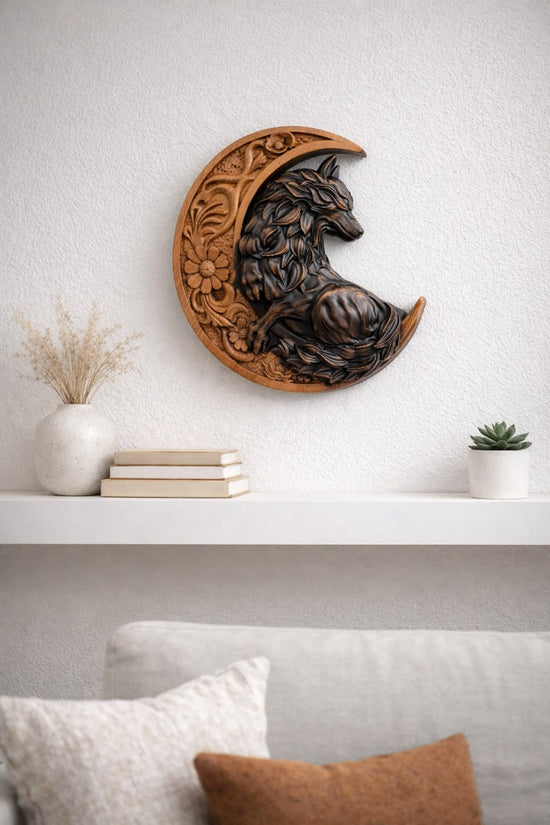 Wolf on the moon gift for lovers - Kozak Work Shop