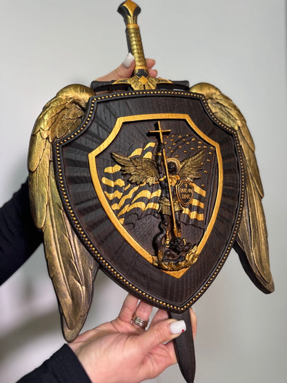 American Flag Wooden Shield - Kozak Work Shop