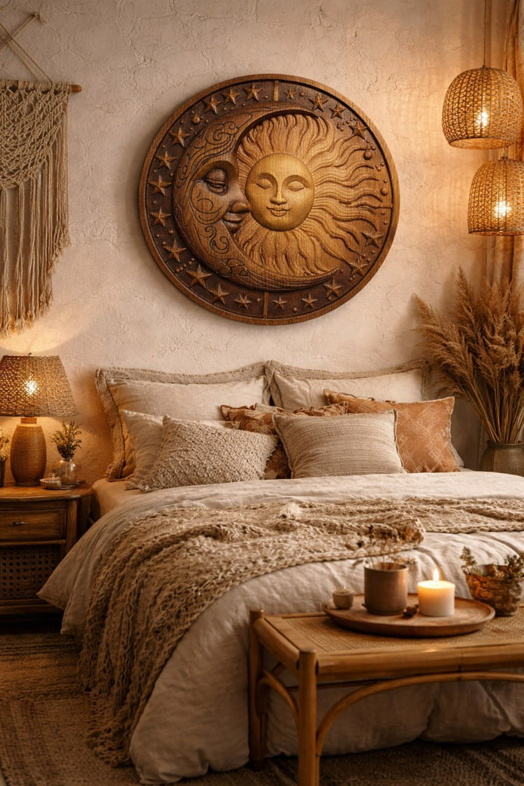 Moon and Sun Wooden Wall Art - Kozak Work Shop