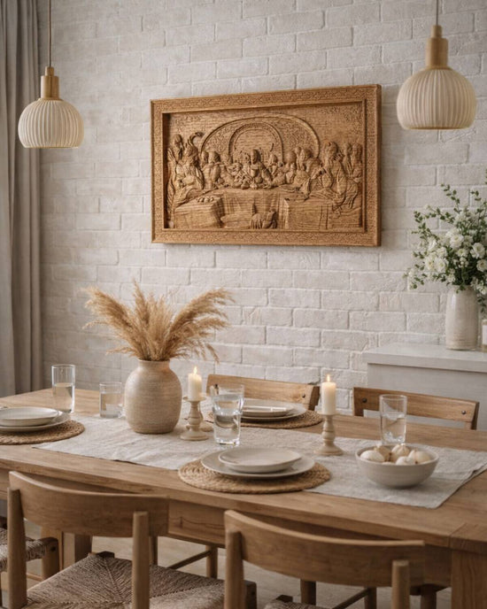 The Last Supper Wooden Sculpture with Classical Frame