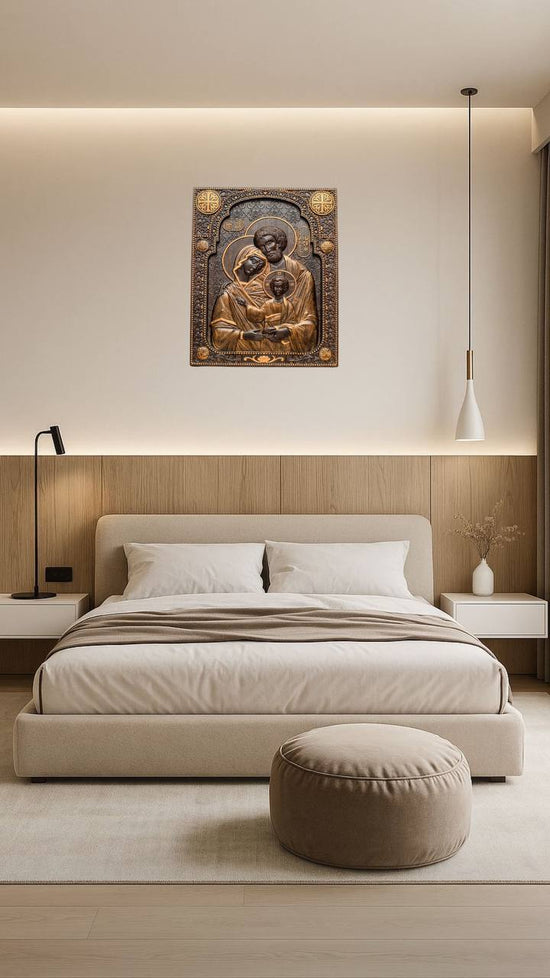 Holy Family Wooden Carved Byzantine Image