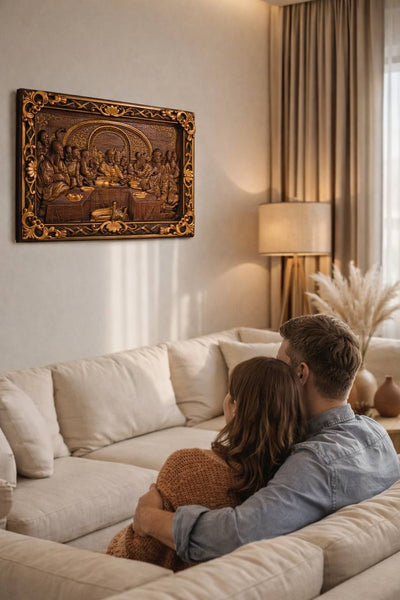 The Last Supper Wooden Sculpture with Baroque Frame