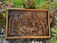 Holy Familly Wooden Carved Plaque with Plain Frame - Kozak Work Shop