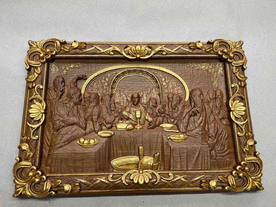 The Last Supper Wooden Sculpturewith Baroque Frame - Kozak Work Shop