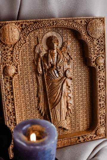 Archangel Gabriel Wooden 3D carved icon - Kozak Work Shop