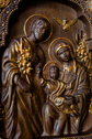 Holy Familly Wooden Carved Plaque with Lilies