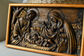 Holy Familly Wooden Carved Plaque with Plain Frame - Kozak Work Shop