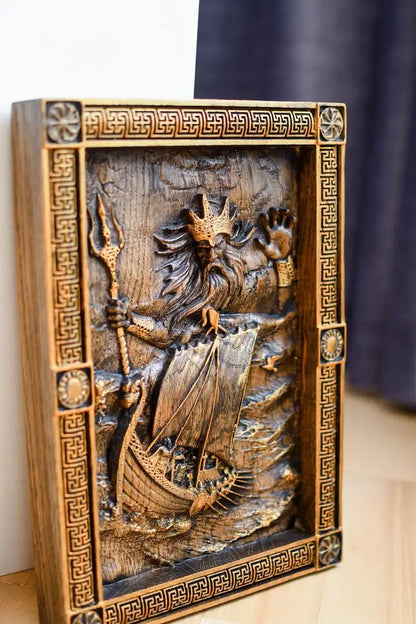 Njord Skandinavian God of Sea Wooden Carved Wall Picture