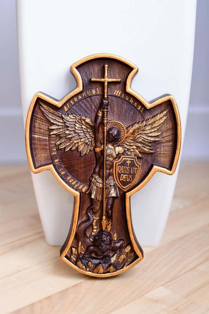 Archangel Michael wooden 3D sculpture - Kozak Work Shop