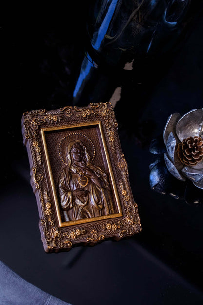 Immaculate Heart of Mary Wooden image Floral design - Kozak Work Shop