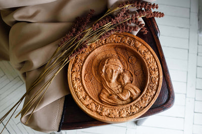 Virgin Mary and Baby Jesus Round sculpture - Kozak Work Shop