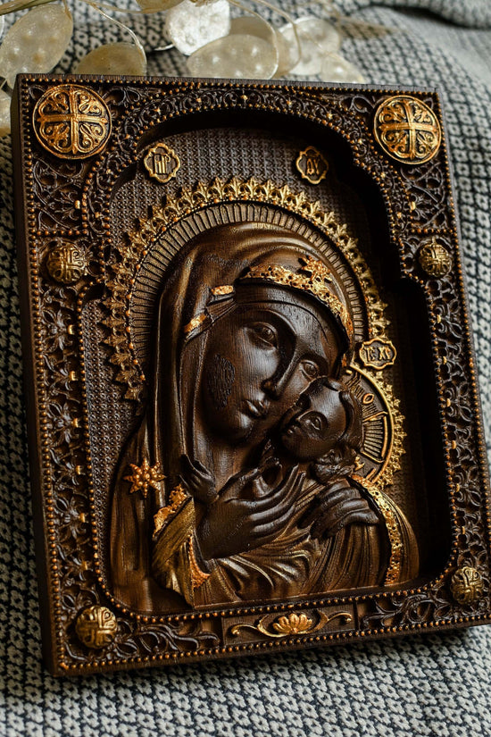 Virgin Mary and Baby Jesus Wooden Icon Classic - Kozak Work Shop