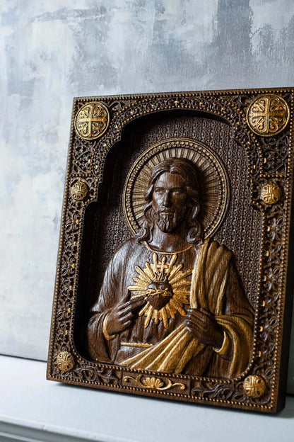 Sacred Heart of Jesus Wooden icon Modern - Kozak Work Shop