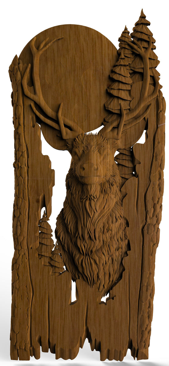 Deer and moon Wooden Carved Plaque 96