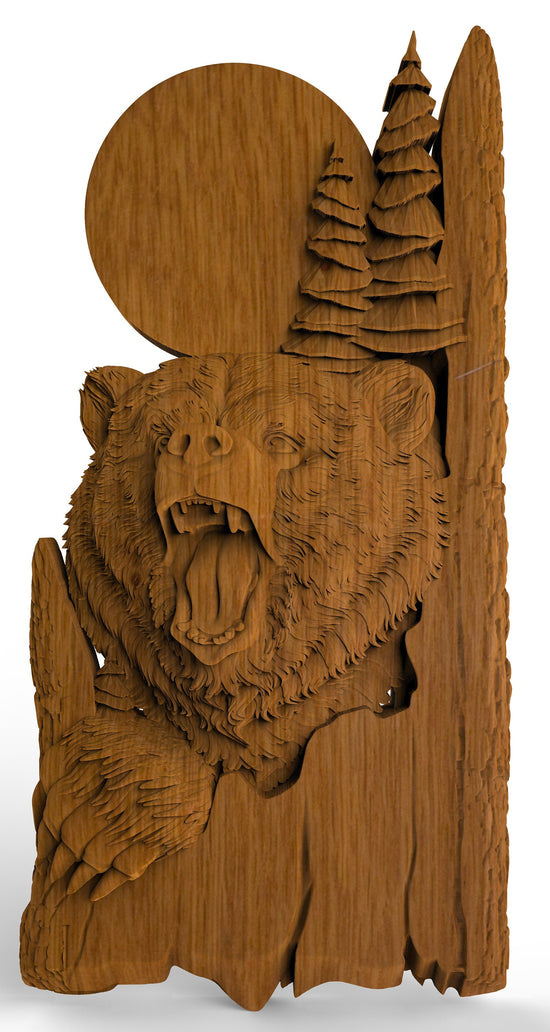 Bear and moon Wooden Carved Plaque 257