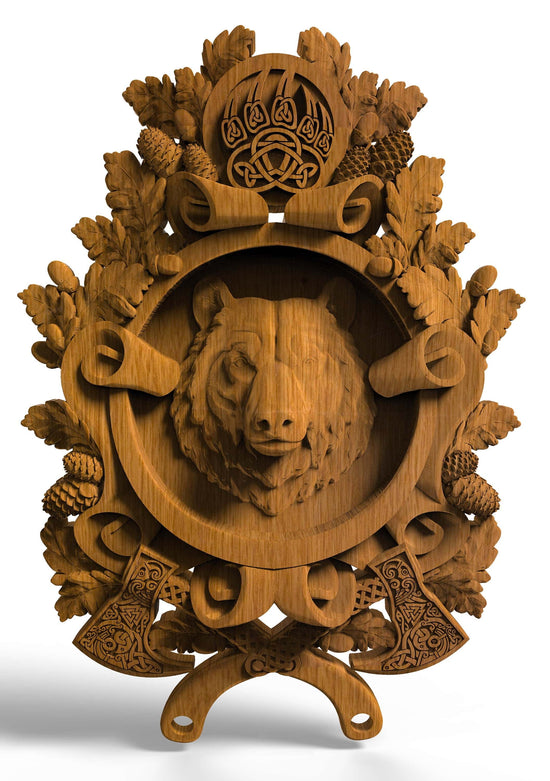 Wood Bear Head Carving - Kozak Work Shop