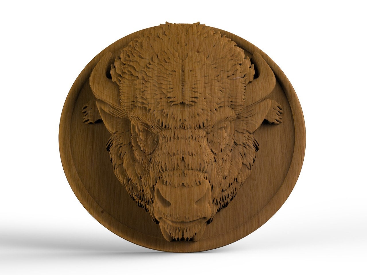 Bison Head Wooden Carved Plaque 305