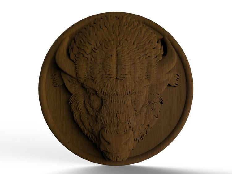 Bison Head Wooden Carved Plaque 305