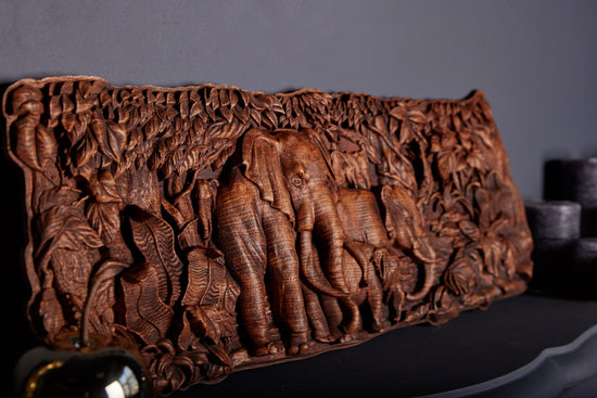 Elephants Wooden Carved Plaque 23