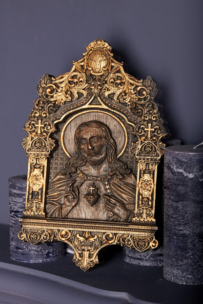 Sacred Heart of Jesus Wooden icon Baroque 21