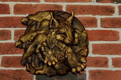 Lynx Wooden Carved Plaque 54