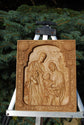 Holy Familly Wooden Carved Plaque with Lilies 95