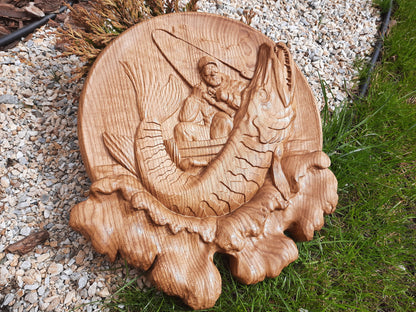 Fisherman Wooden Carved Plaque 140