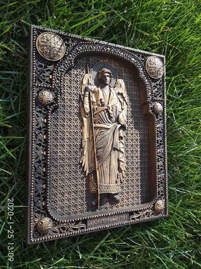 Archangel Gabriel Wooden 3D carved icon 166