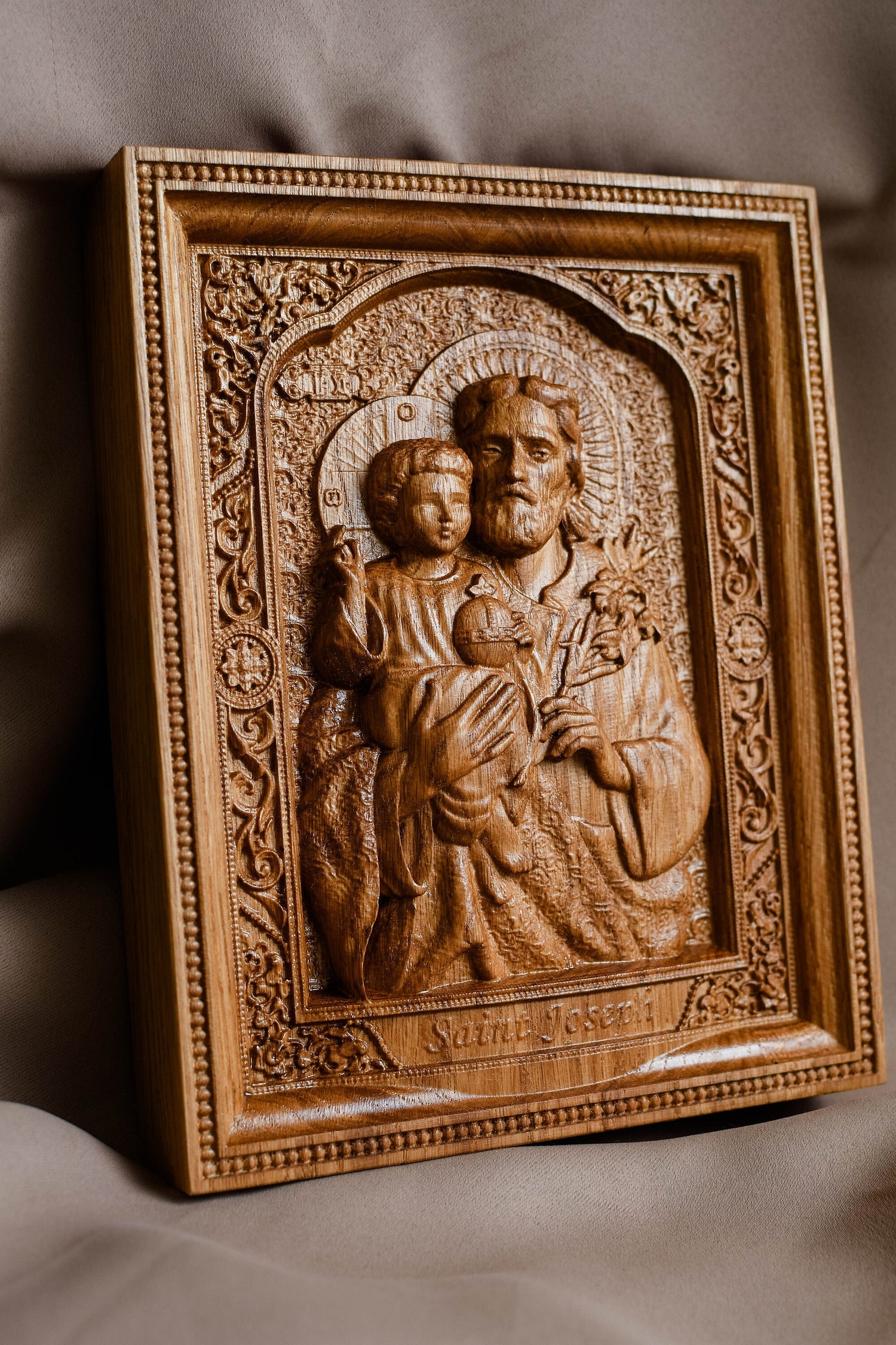 Saint Joseph Wood Carved Religious Personalised icon Wall Hanging Art Work A Christmas gift idea