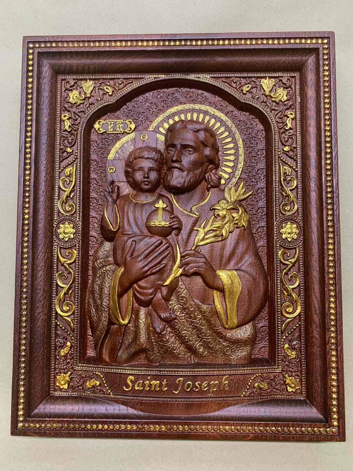 Saint Joseph Wood Carved Religious Personalised icon Wall Hanging Art Work A Christmas gift idea