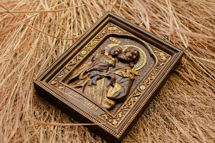 Saint Joseph Wood Carved Religious Personalised icon Wall Hanging Art Work A Christmas gift idea