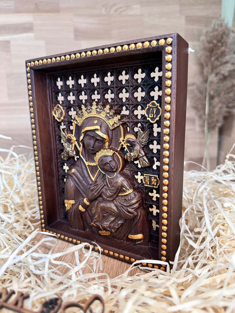 Blessed Virgin Mary of Perpetual Help Wooden carved statuary Natural wood Christian home decor - 6x7 inches