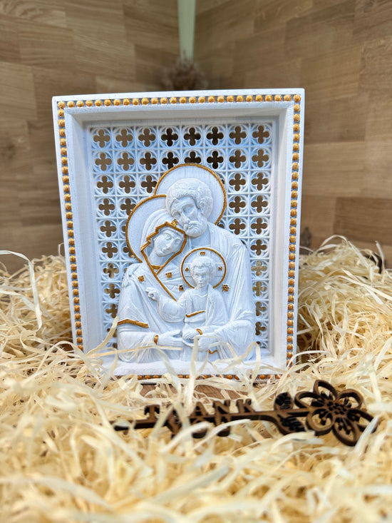 Holy Family Wooden carved statuary Natural wood Christian christmas home decor set - 6x7 inches